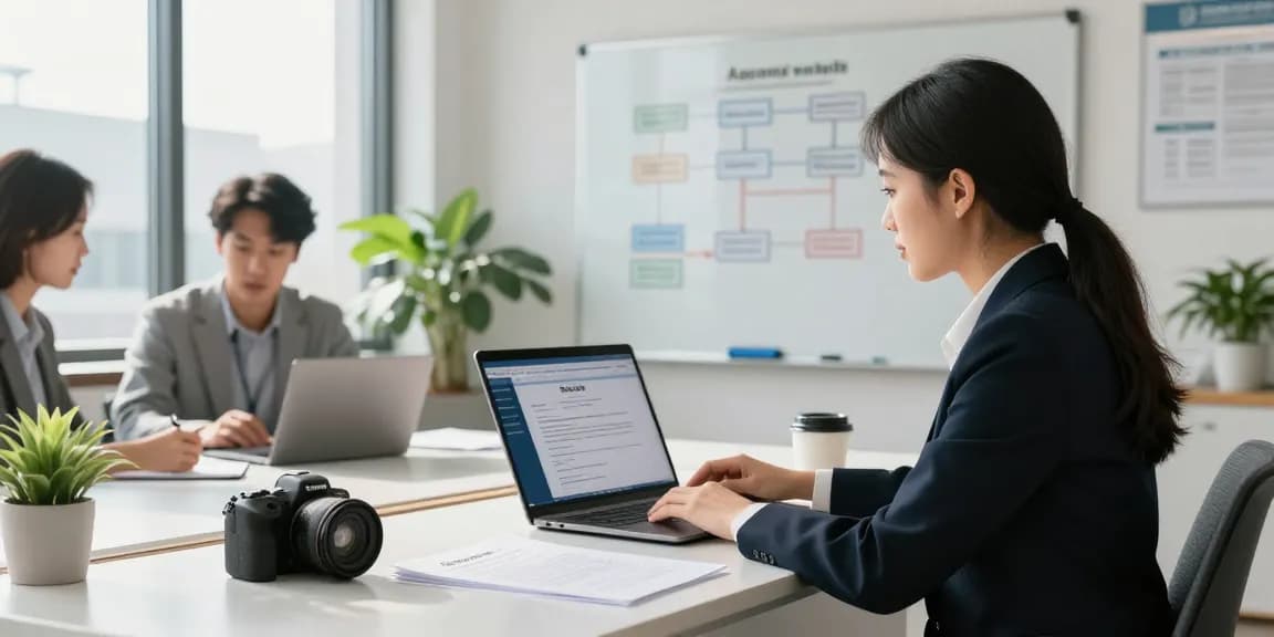 Apostille services professional in modern office, processing documents with collaborative team atmosphere.