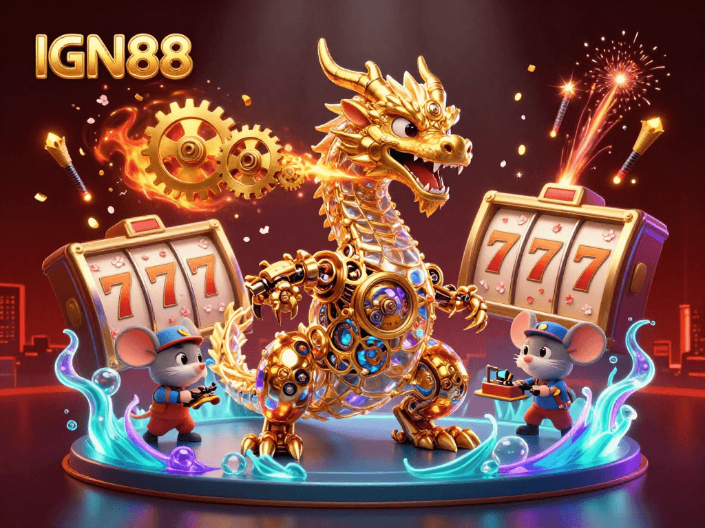 IGN88 offers thrilling slots action with a cartoon dragon, jackpot reels, and vibrant visuals.