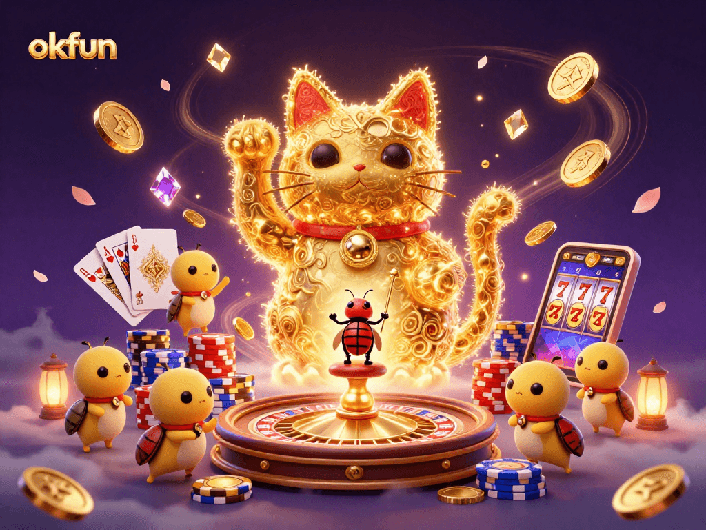 Engage in thrilling games at OKFUN, where golden fireflies and a lucky cat invite you to winning opportunities!