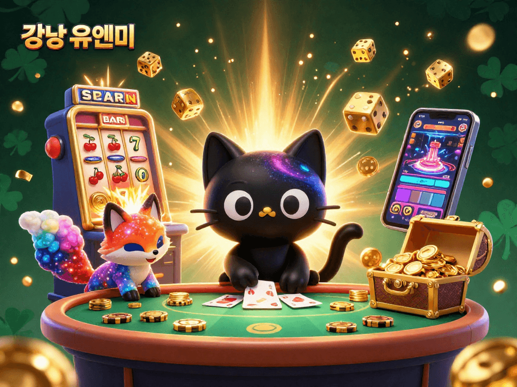 강남 유앤미에서 독특한 경험을 즐겨보세요! 우주 테마의 슬롯 머신과 화려한 잭팟이 가득합니다.