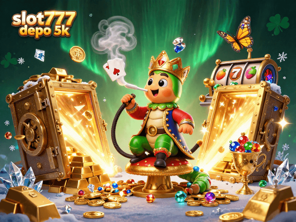 Spin the reels on slot777 depo 5k featuring captivating 3D characters amidst treasure.