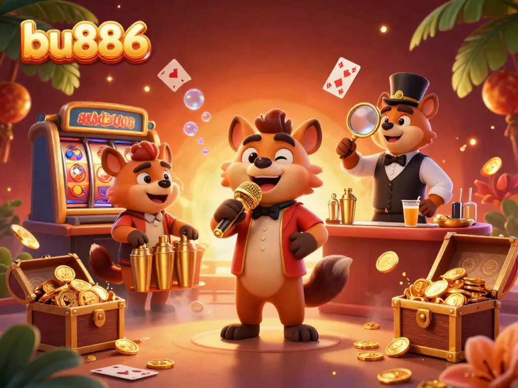 Join the fun at bu886's comedy casino club with hyenas performing and entertaining in a vibrant scene.