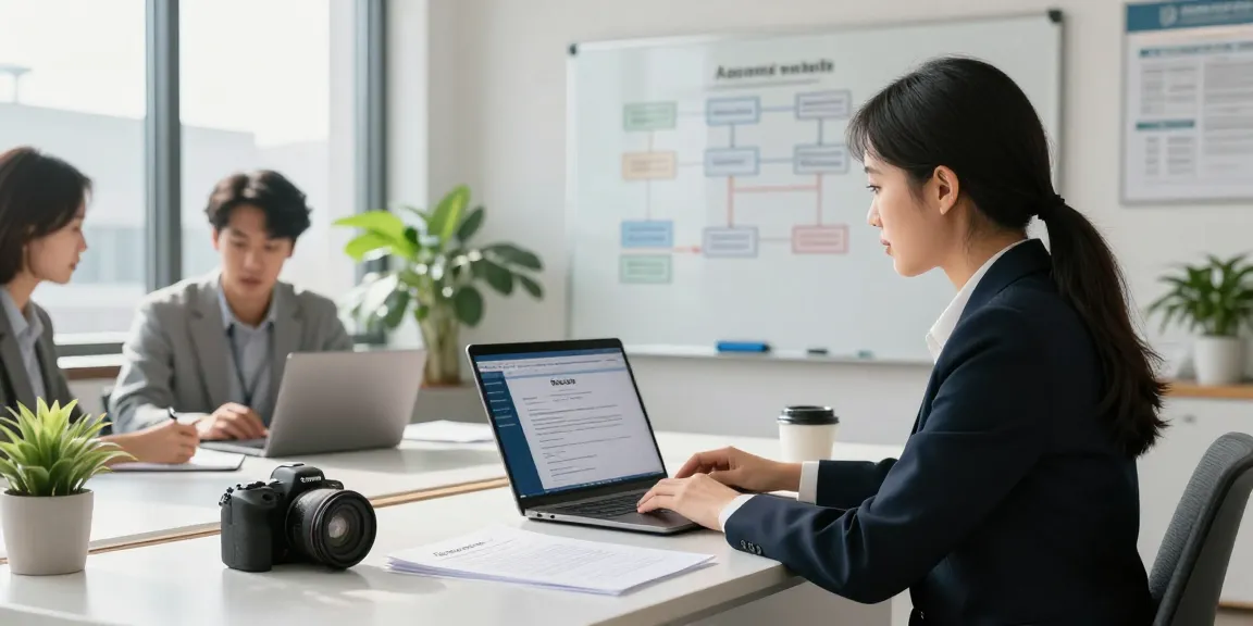 Apostille services professional in modern office, processing documents with collaborative team atmosphere.