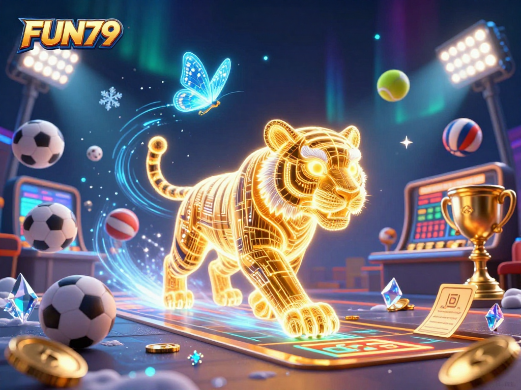 Experience the excitement at FUN79, where the golden tiger roams a dynamic casino.