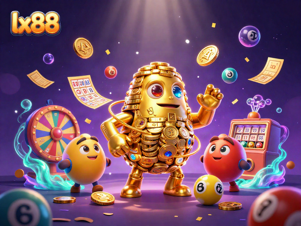 Engage in thrilling gameplay with the lx88 golem amid a dynamic casino-inspired scene.