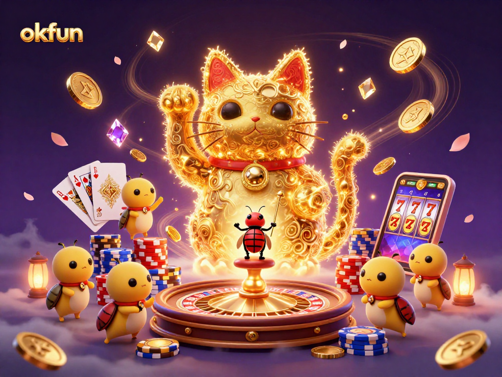 Engage in thrilling games at OKFUN, where golden fireflies and a lucky cat invite you to winning opportunities!