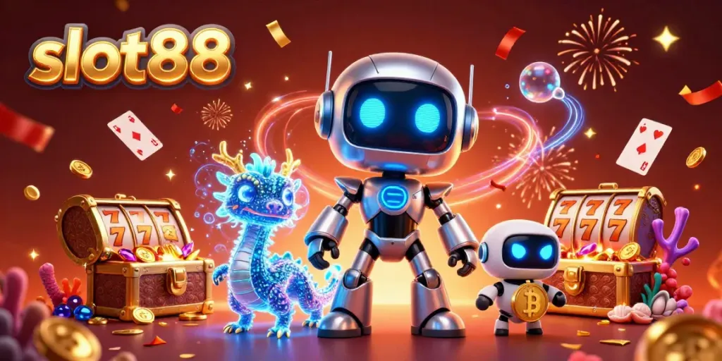 Play thrilling slot games with slot88 in an immersive, vibrant 3D casino scene.