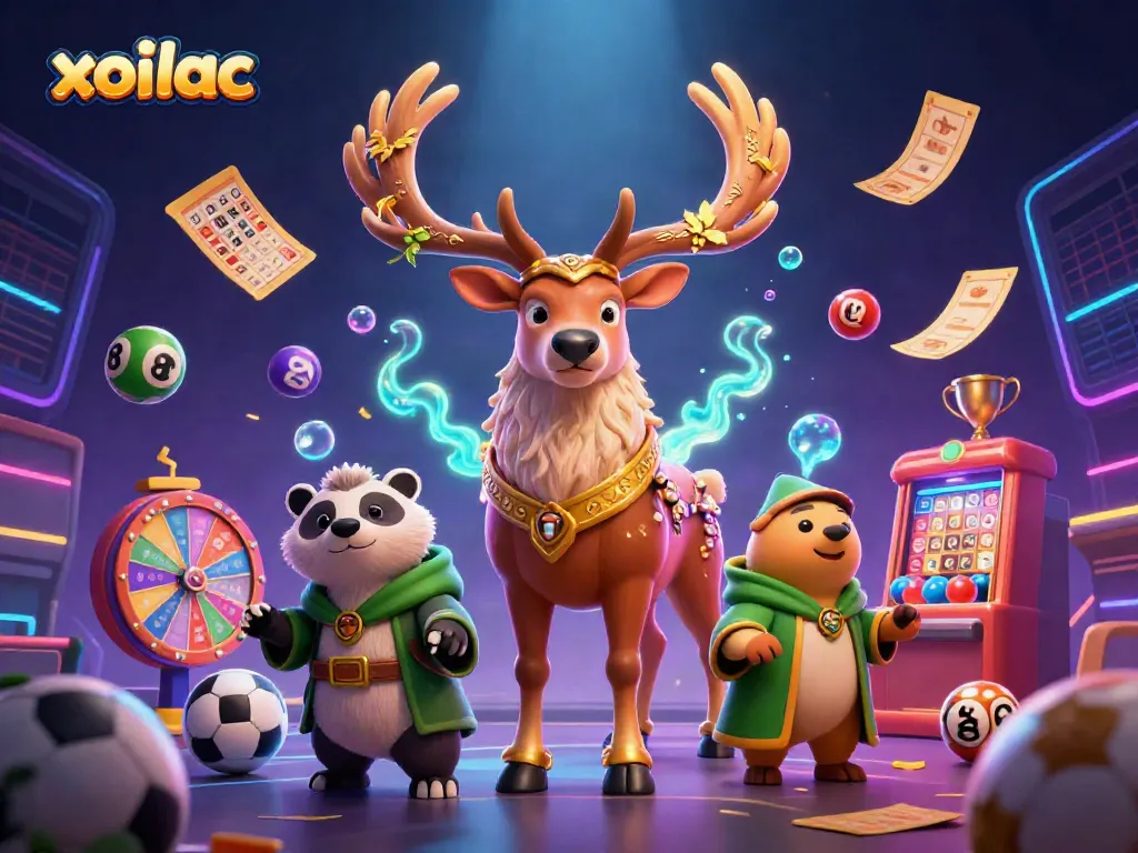 Betting action on xoilac with sports elements, lottery balls, and dynamic prize displays