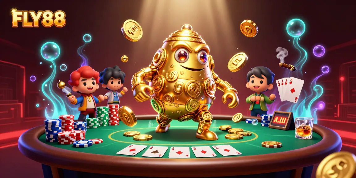 Engage with FLY88's world of thrilling poker action and golden reward symbols.