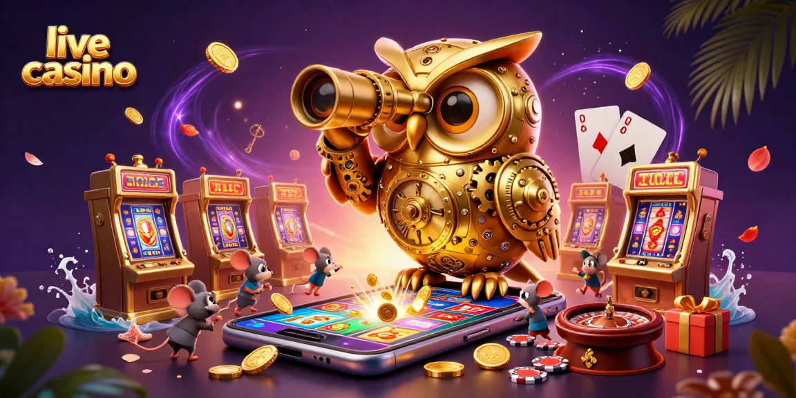 Experience the excitement of live casino with a vibrant scene featuring a golden owl and dynamic games.