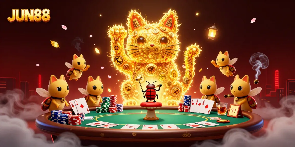 Experience the magic of JUN88 with golden fireflies in a gambling fantasy scene.