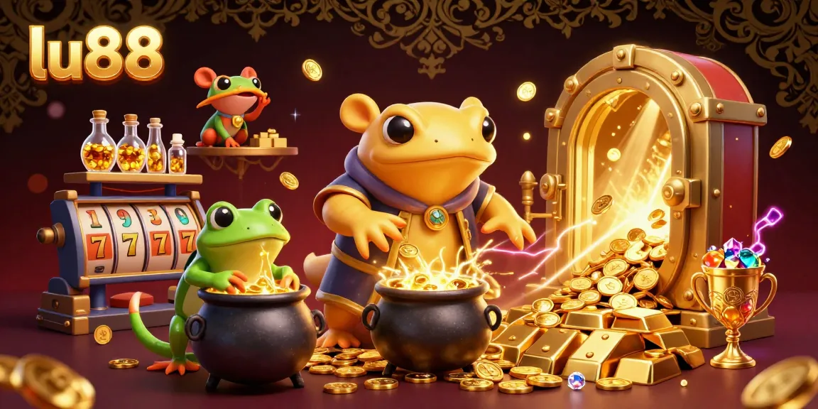 Spin and win at lu88 with exciting slots and gold-filled treasures in a rich casino scene.