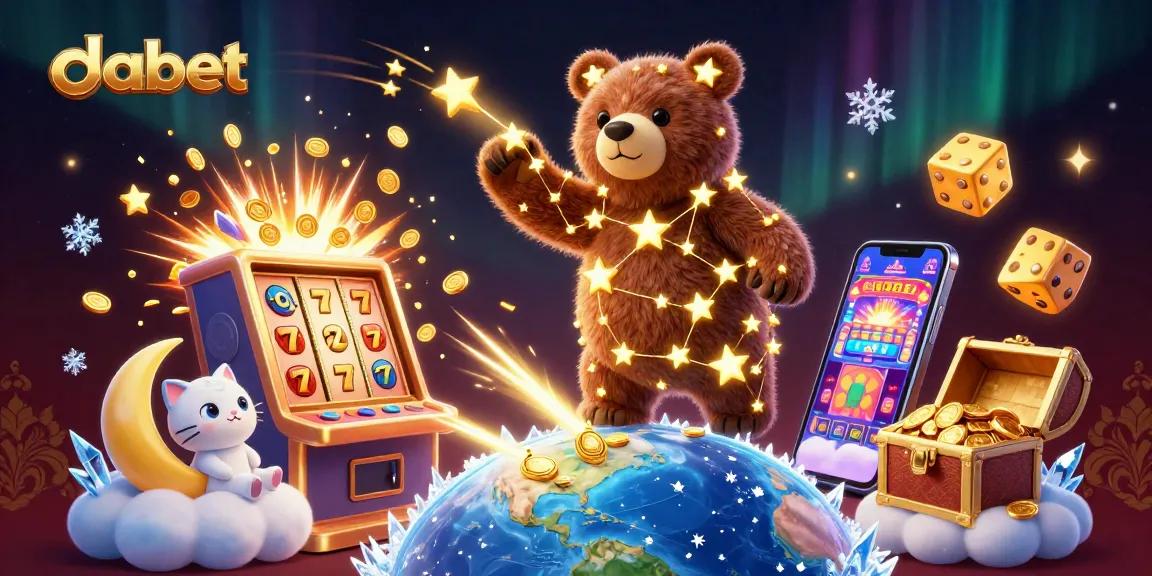 Dabet's cosmic casino experience as a starry bear scoops coins with vibrant game elements
