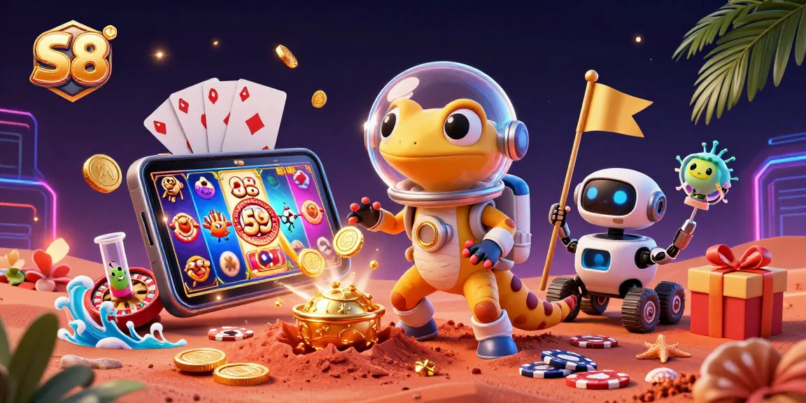 S8 features a Martian gecko discovering a golden casino amidst dynamic gambling elements.