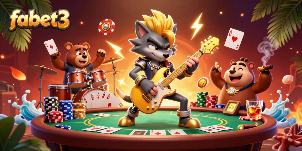 Experience the thrill of fabet3 as a rock star wolf lights up the casino stage with poker excitement.